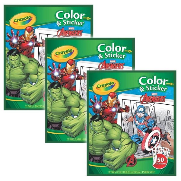 3x Crayola 32pg Colour & Sticker Disney Marvel Avengers Kids Art Drawing Book 3+