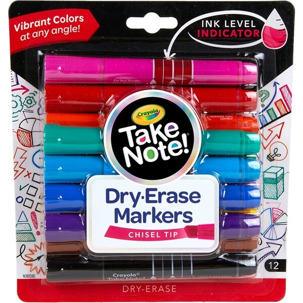 12pc Crayola Take Note! Quick-Dry White Board Markers Chisel Tip Writing Pen