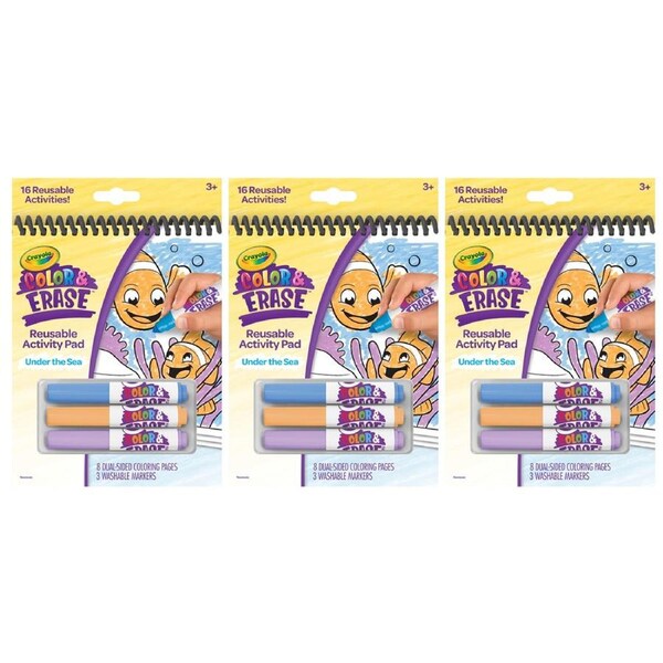 3x Crayola Colour & Erase Activity Pad w/Marker Under the Sea Kids Art/Craft 3y+