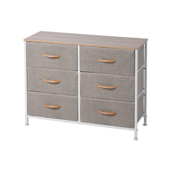Sherwood Luna 6 Drawer Fabric Home Storage Dresser Cream
