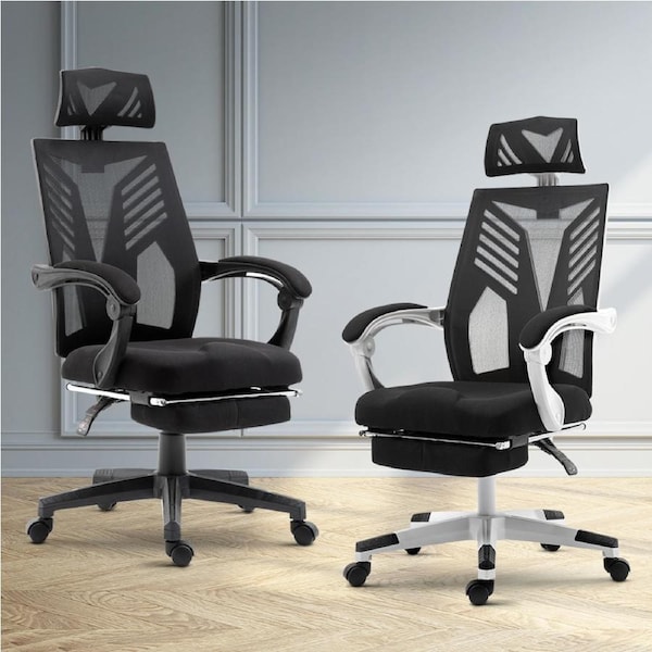 Artiss Mesh Office Chair Recline Black White Black and white