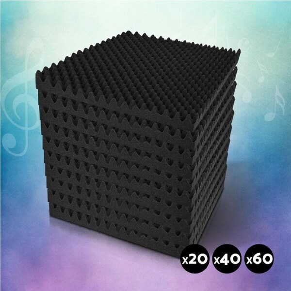 Alpha 20/40/60pcs Acoustic Foam Panels Tiles Sound Absorption Treatment Studio Home Eggshell 50x50CM 40pcs Black