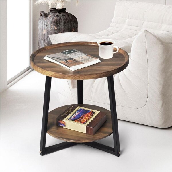 Levede 2-Tier Round Side Table 60cm Dia. x 50cm