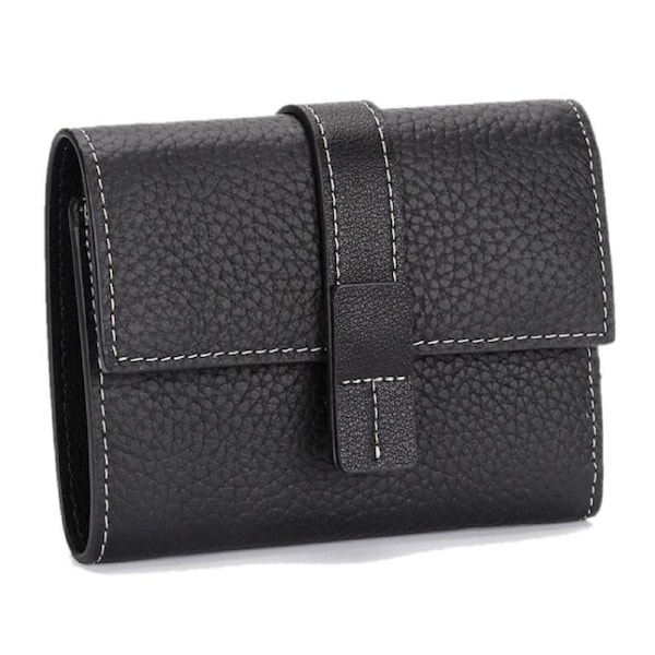 Women Genuine Leather Trifold Wallet - Black