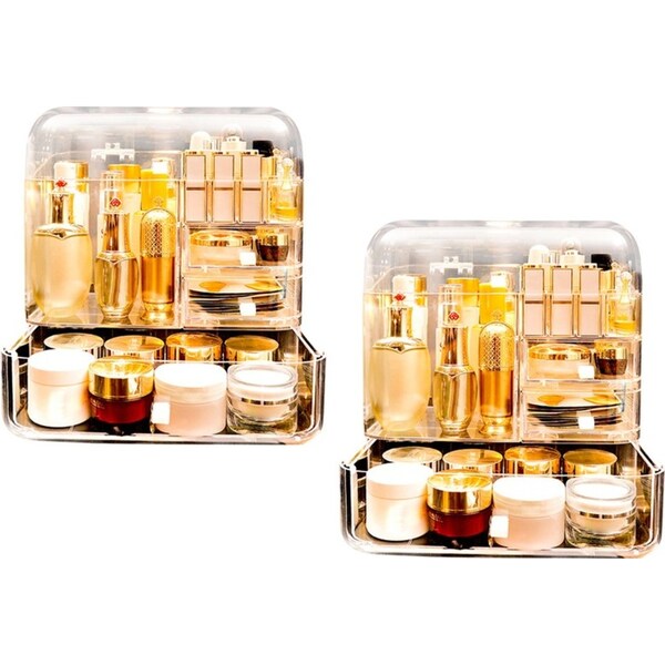 SOGA 2X Transparent Cosmetic Storage Box Clear Makeup Skincare Holder with Lid Drawers Waterproof Dustproof Organiser