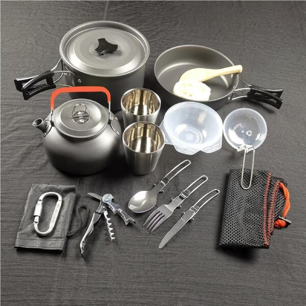 Camping Cookware Set Outdoor Hiking Cooking Pot Pan Portable Picnic Orange