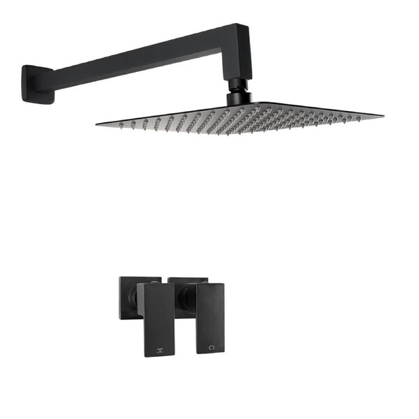 ACA WELS WATERMARK Square 10'' Ultrathin Stainless Steel Rainfall Shower Head Set 400mm Wall Extension Arm Dropper Twin Taps Black