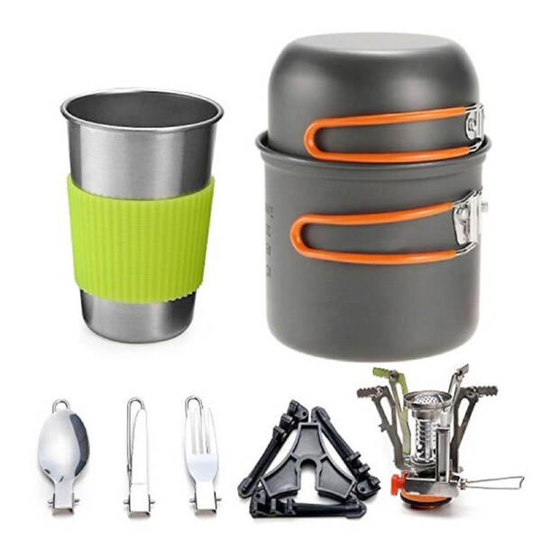 Camping Cookware Set Outdoor Hiking Cooking Pot Pan Portable Picnic Orange