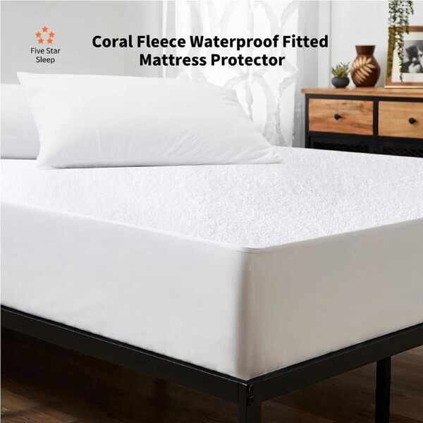 Coral Fleece Waterproof Fitted Mattress Protector Single