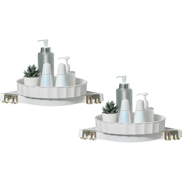 SOGA 2X White 360 Degree Wall-Mounted Rotating Bathroom Organiser Corner Vanity Rack Toilet Adhesive Storage Shelf