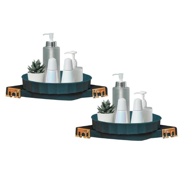 SOGA 2X Green 360 Degree Wall-Mounted Rotating Bathroom Organiser Corner Vanity Rack Toilet Adhesive Storage Shelf