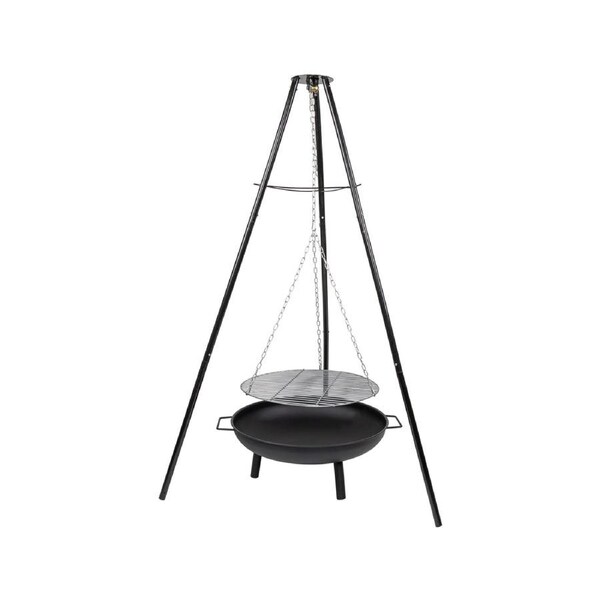 Tripod Garden Fire Pit BBQ – Cast Iron & Steel Round Outdoor Fire Bowl