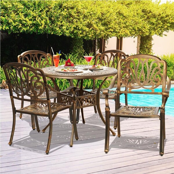 Livsip 5 Piece Outdoor Furniture Dining Set Patio Table Chairs Setting Cast Aluminum