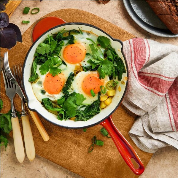 Gourmet Kitchen Cast Iron Fry Pan 26cm Black Cherry Red