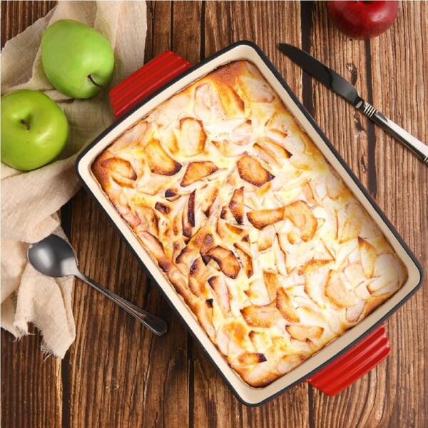 Gourmet Kitchen Cast Iron Rectangular Baking Pan 33cm Black Cherry Red