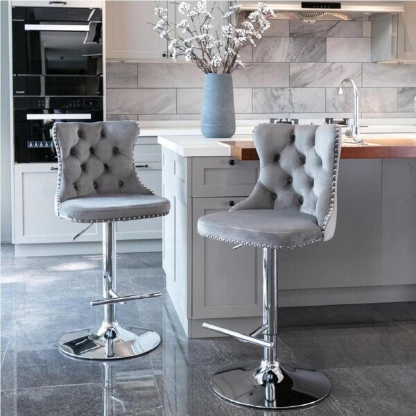 Trani Set of 2 Height Adjustable Bar Stools- Grey