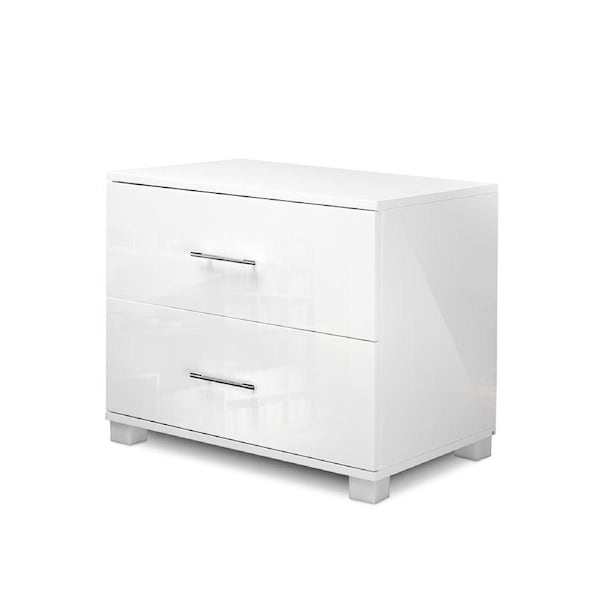 Artiss High Gloss Edison Bedside Table (Black White) white