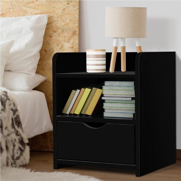 Artiss Bedside Tables 1 Drawer Shelf Side Table Fara black