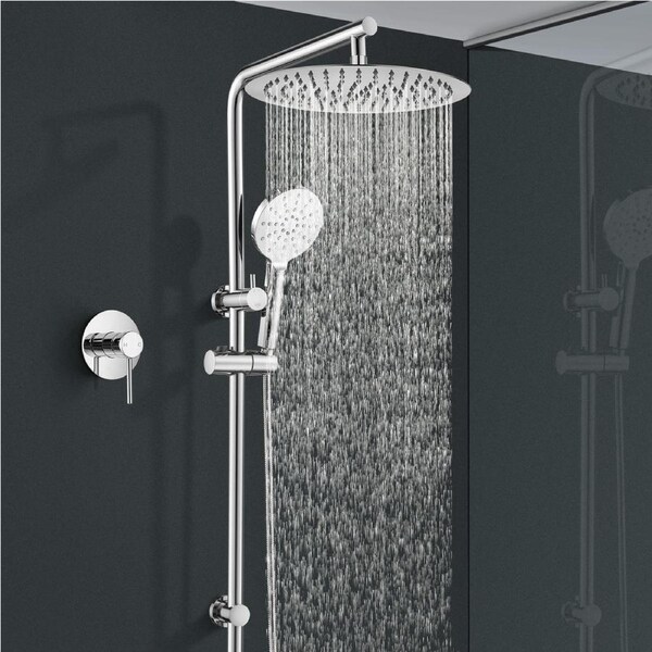 ACA WELS Round 12'' Ultrathin Rainfall Shower Head 3-MODE Handheld Set Gooseneck Arm Wall Rail Diverter Mixer Tap Chrome