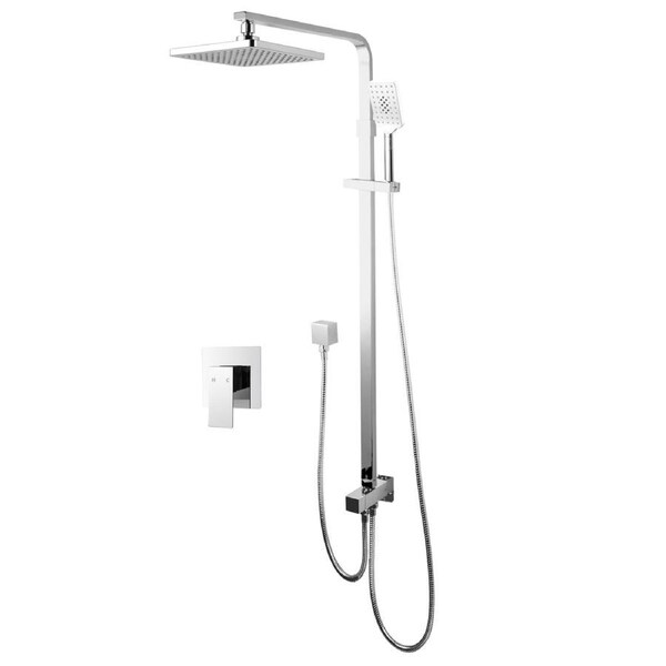 Chrome Bath Square 8'' ABS Plastic Rainfall Stainless Steel Shower Head 3-Mode Handheld Set Adjustable Height Gooseneck Arm Wall Rail Diverter Mixer Tap WELS WATERMARK