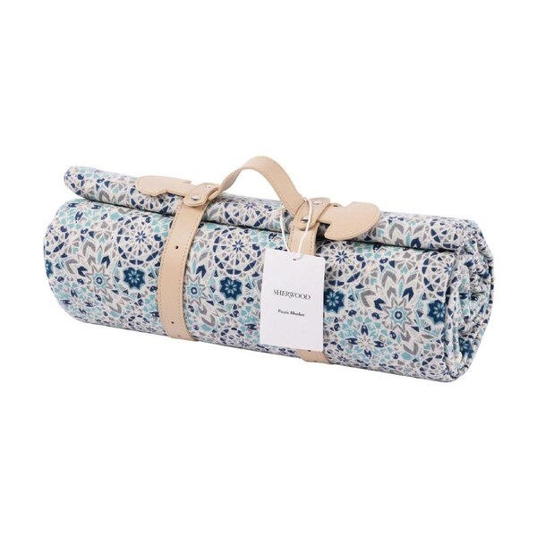 Sherwood Cotton Top Picnic Rug 200x150cm Blue Mosaic