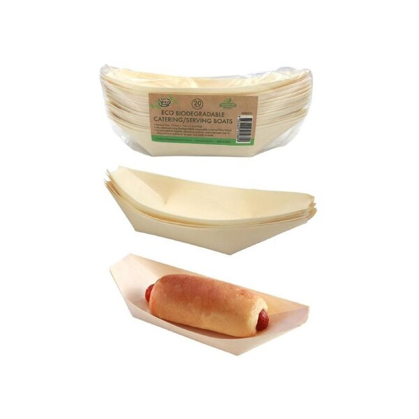 100pc Bamboo Serving Boat 17.5CM Disposable Tray Party Plate Bowl Catering Salad