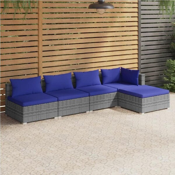 5 Piece Garden Lounge Set with Cushions Poly Rattan Grey vidaXL