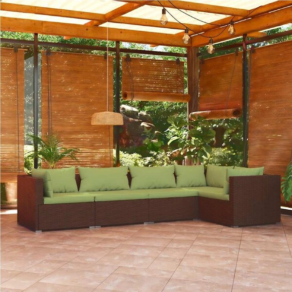 5 Piece Garden Lounge Set with Cushions Poly Rattan Brown vidaXL