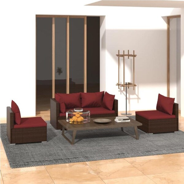 4 Piece Garden Lounge Set with Cushions Poly Rattan Brown vidaXL