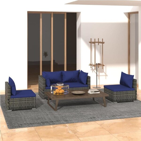 4 Piece Garden Lounge Set with Cushions Poly Rattan Grey vidaXL