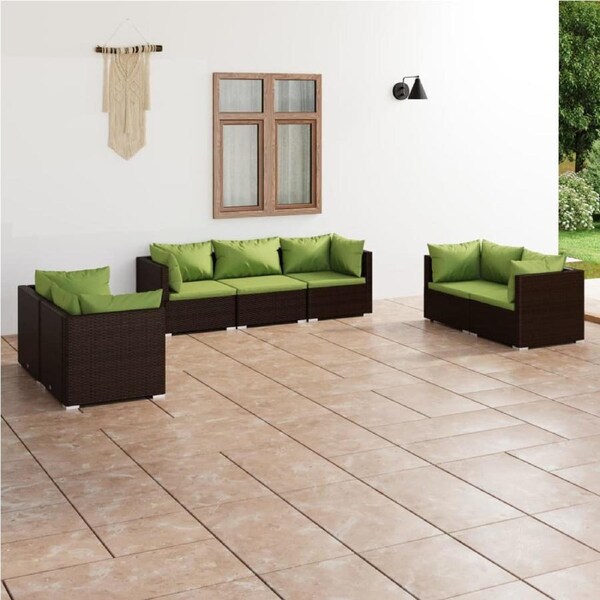 7 Piece Garden Lounge Set with Cushions Poly Rattan Brown vidaXL