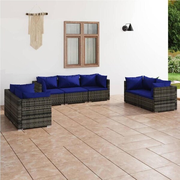 7 Piece Garden Lounge Set with Cushions Poly Rattan Grey vidaXL