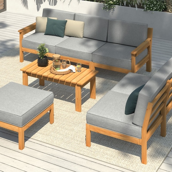 Livsip Outdoor Furniture Set 6-Seater Lounge Setting Table Chair Wooden Patio Furniture