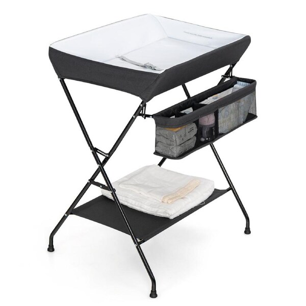 Giantex Baby Change Table Folding Nursery Organizer w/Storage Basket & Shelf Diaper Changing Station Black