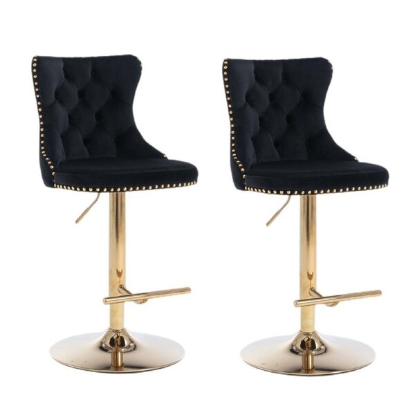 Lorah Set of 2 Golden Base Gas Lift Bar stools- Black