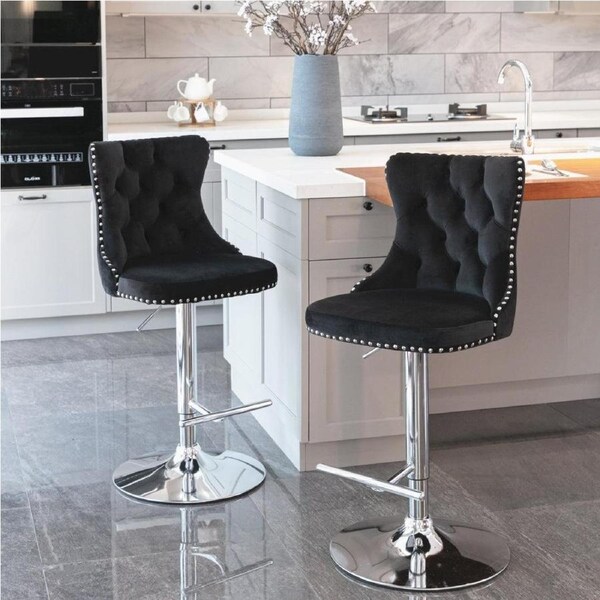 Trani Set of 2 Height Adjustable Bar Stools- Black