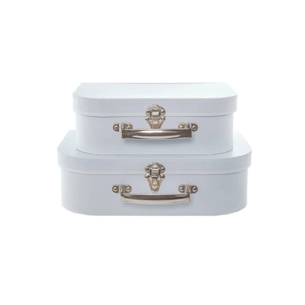 Set of 2 Suitcase Gift Boxes Hamper Pale Blue Keepsake Storage Baby Shower