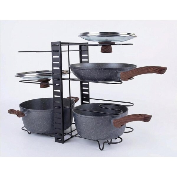 56cm Kitchen Pot/Pan/Lid Holder Cupboard Double Organiser Rac - Black