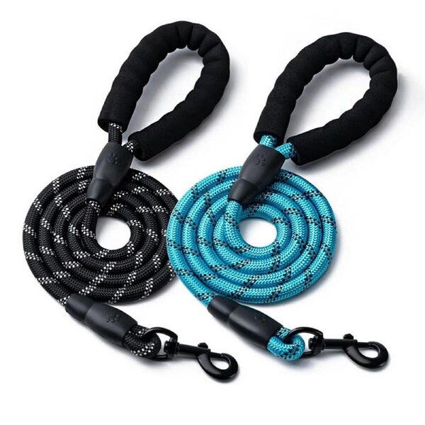 2Pcs 1.5M Heavy Duty Dog Leash Reflective Dog Leashes for Dogs-(Black+Blue)