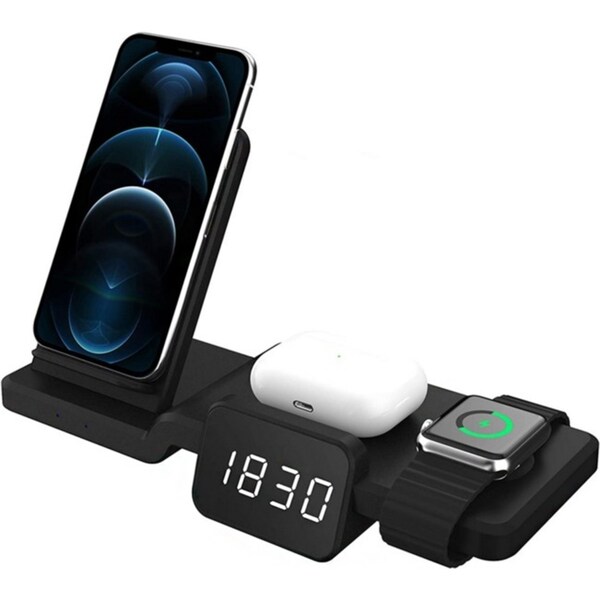 4 in 1 Wireless Charger Stand Digital Clock with time display for iphone and Airpods