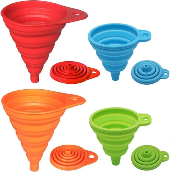 4 Pack Silicone Collapsible Funnel With 2 Large and 2 Small