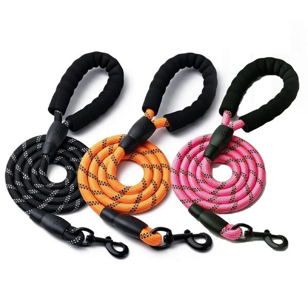 3Pcs 1.5M Heavy Duty Dog Leash Reflective Dog Leashes for Dogs-(Black+Pink+Orange)