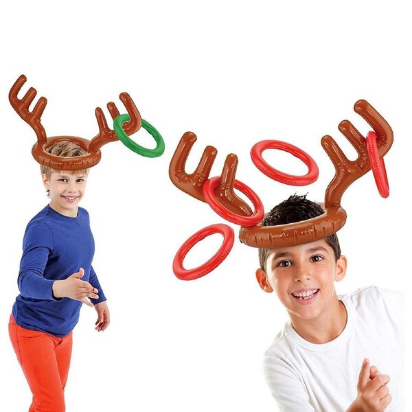 Inflatable Antler Reindeer Hat Ring Toss Xmas for Birthday Party Game Holiday
