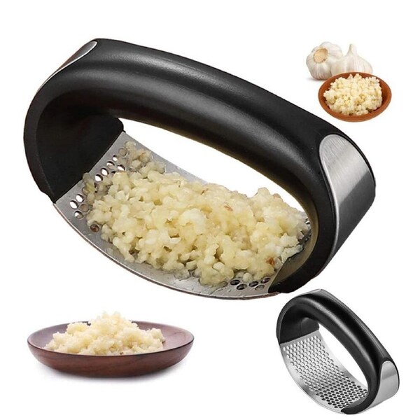 Stainless steel arc garlic press household kitchen garlic masher