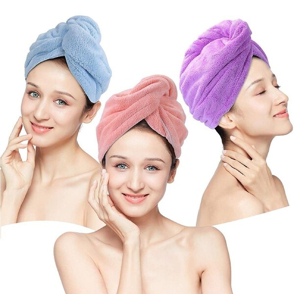 3 Pack Hair Drying Hats Quick dry Hair Towel Cap Hat Bath Hat Microfiber Towel Cap