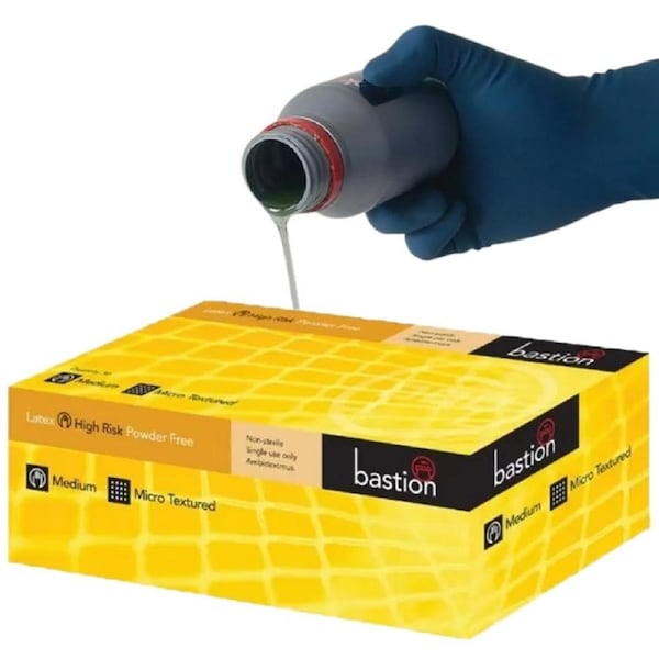 1 Box Bastion High-Risk Blue Latex Gloves Powder Free, 300mm Long Cuff, 3X Thicker than Standard Latex Small