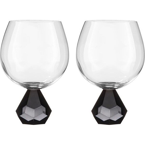 2PK Zhara Crystal 500ml Gin Glass Cup Round Cocktail Drinking Glasses Set Onyx