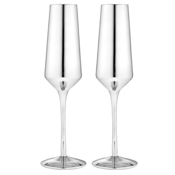 2PK Aurora Metallic 500ml Champagne Flute Glass Drinking Cup Stemware Set Silver