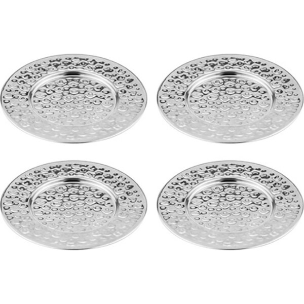 4PK Spencer Hammered 13cm Coaster Set Metallic Stainless Steel Drink Pad Silver