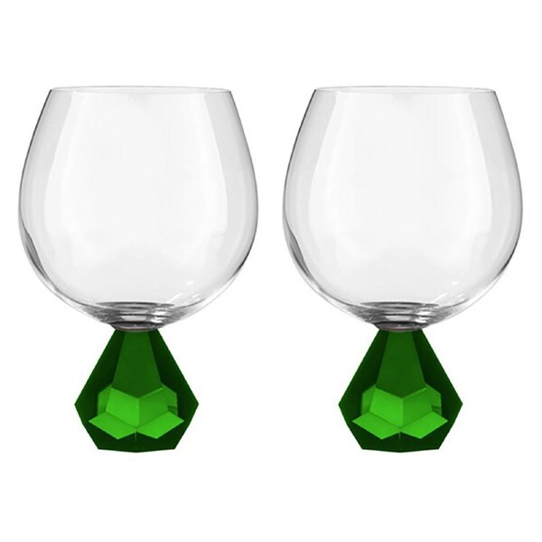 2PK Zhara Crystal 500ml Gin Glass Cup Round Cocktail Drink Glasses Set Emerald